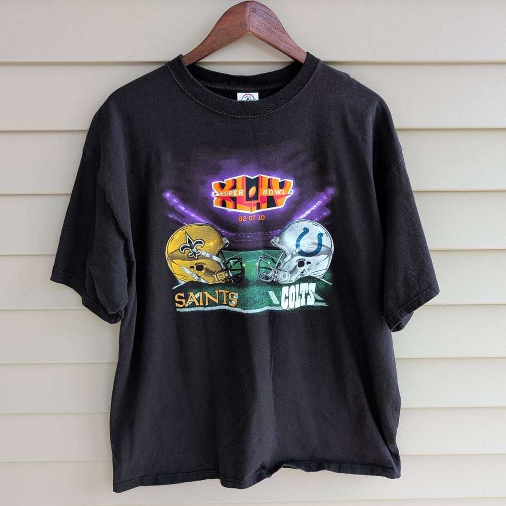 Delta Super Bowl XLIV T-Shirt Mens XL Black Saints vs Colts 2010 Graphic Tee
